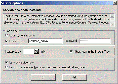 install service dialog